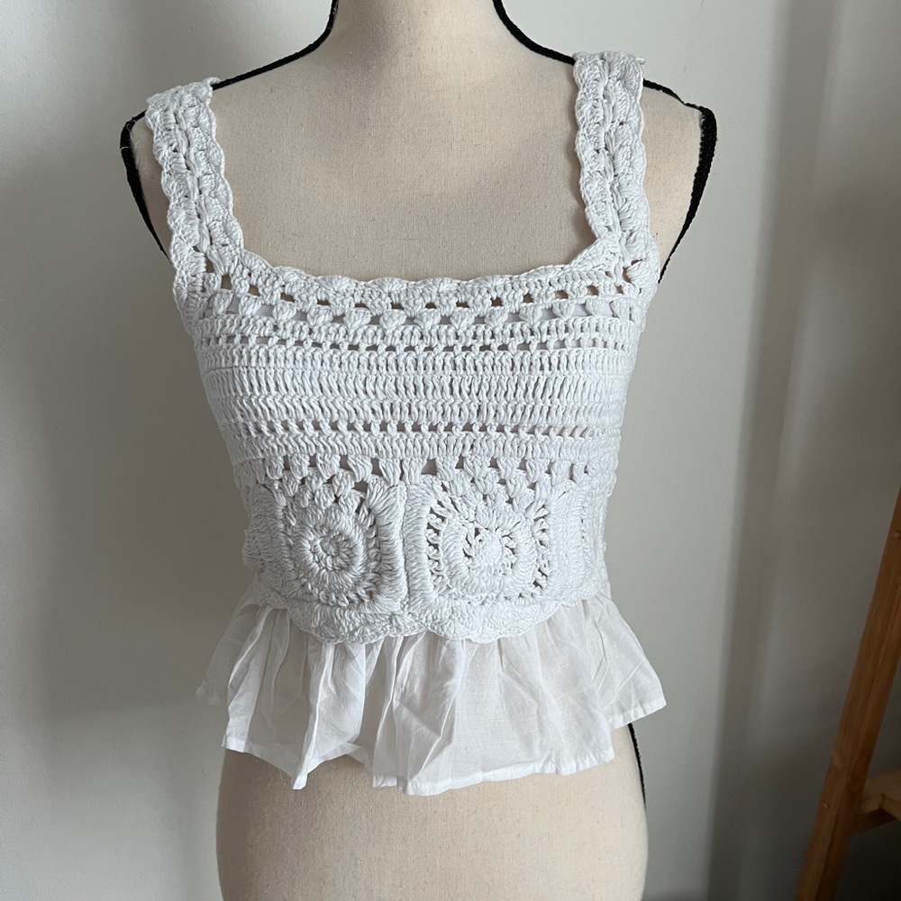 Rebellion square neck crochet smocked back with ruffle ham top